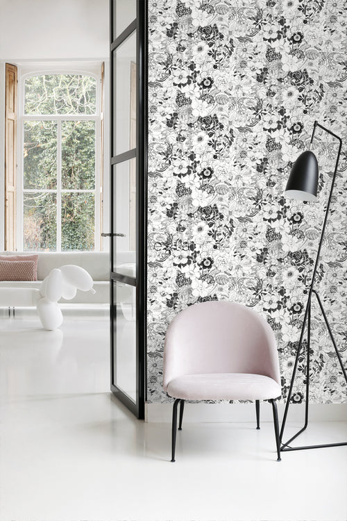 ESTAhome behang bloemen zwart en wit - 53 cm x 10.05 m - 138503 - vtwonen shop