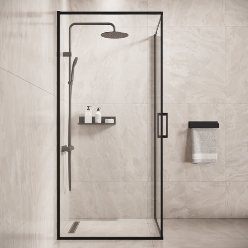 Badplaats Douchecabine Belize 90 x 90 x 190 cm – Zwart met Veiligheidsglas – Douchewand met Draaideur