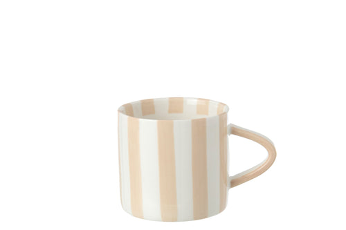 J-Line kop Gestreept - steengoed - lichtbeige/wit - 4 stuks