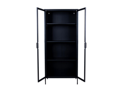 MaximaVida metalen locker vitrinekast Finn 80 x 35 x 180 cm zwart - echt glas - vtwonen shop