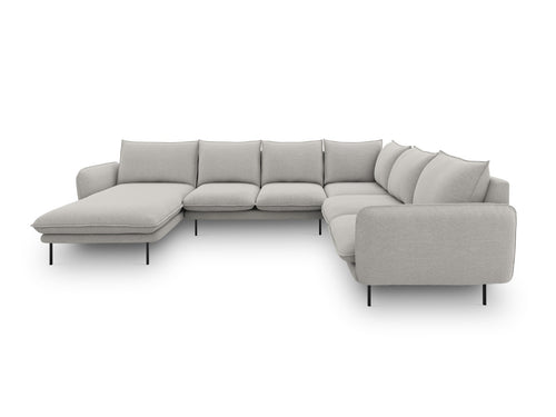 Cosmopolitan Design Panoramische hoekbank rechts Vienna 7-zits, structurele stof, lichtgrijs - 235x330x95cm