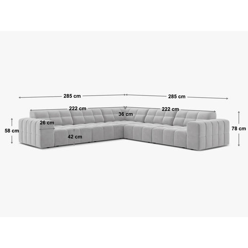Cosmopolitan Design - Symmetrische hoekbank Chicago 4-zits, chenille lichtgrijs - 285x285x78cm