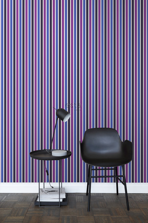 ESTAhome behang strepen blauw en paars - 53 cm x 10.05 m - 116518