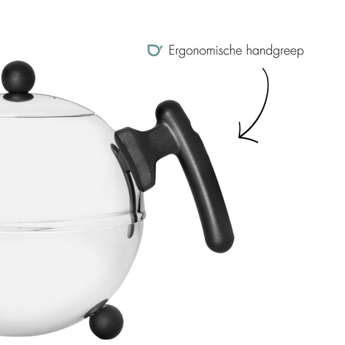 Bredemeijer - Duet® Bella Ronde – Dubbelwandige Theepot – 1,2 liter - RVS - Zwart beslag - vtwonen shop