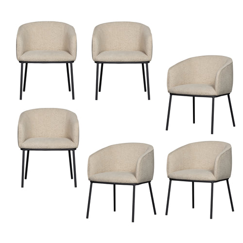 WOOOD eetkamerstoelen Leon - Bouclé - Naturel - Set van 6