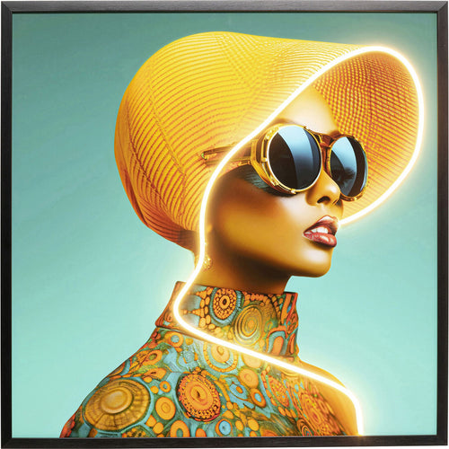 Kare Design Schilderij LED gele hoed vrouw 80x80cm
