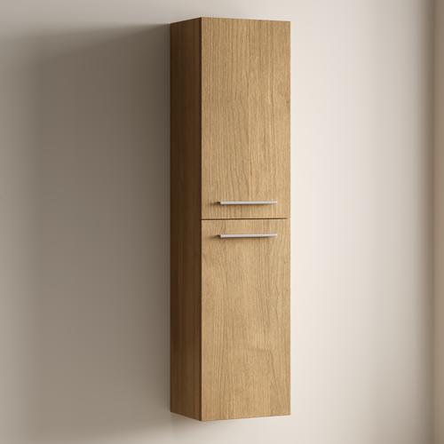 LOMAZOO badmeubelset Navero - met hoge kast & witte wastafel - licht eiken - 120 cm