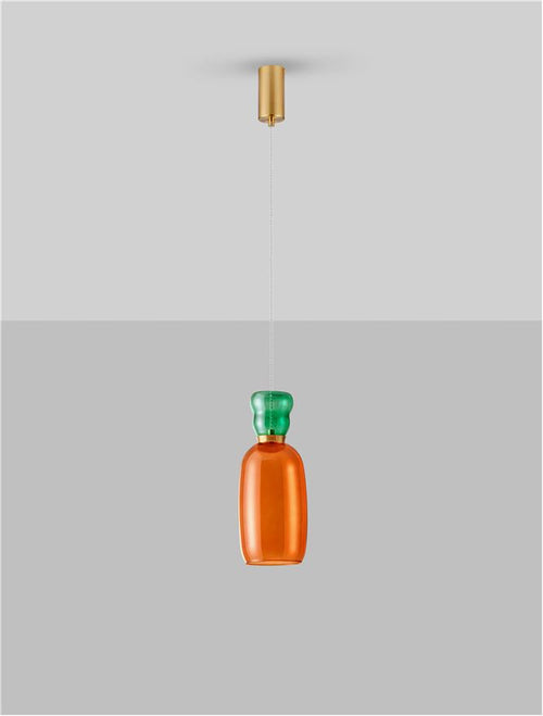 Nova Luce PLUMA Slanke hanglamp voor aan het plafond, glanzend oranje, goudkleurige LED, 5W, 450lm, 3000K