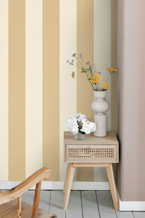 ESTAhome behang strepen beige en okergeel - 50 x 900 cm - 132085