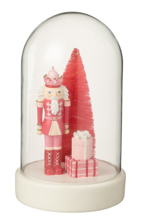 J-Line Decoratieve stolp Notenkraker + Boom + Geschenken Kalk - wit/roze - LED lichtjes