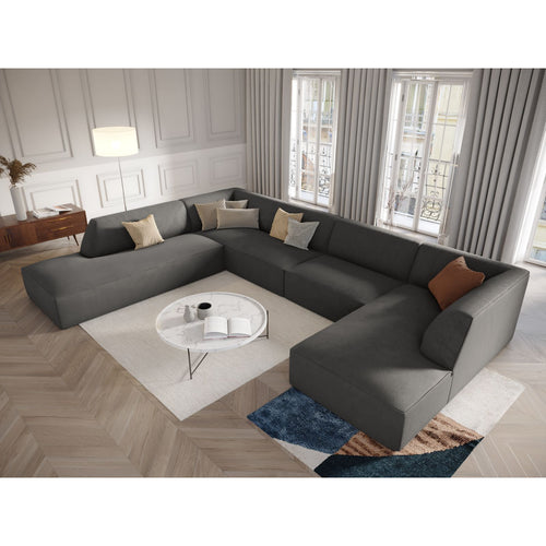 Cosmopolitan Design - Panoramische hoekbank links Siena 7-zits, ribfluwelen donkergrijs - 273x366x69cm