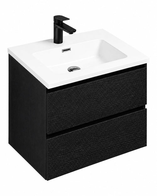 Badplaats Badkamermeubel Set Angela 60 cm – Zwart Houtnerf – Badmeubel met Wastafel