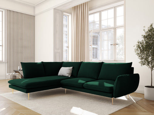 Cosmopolitan Design linker hoekbank Vienna 6-zits, flueel, flessengroen - 185x275x95cm