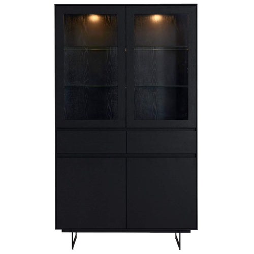 Furnhouse vitrinekast Tokyo - Zwart - MDF, zwart eikenfineer - 45x110x190