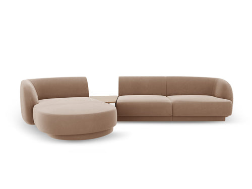 Micadoni linker modulaire bank Miley 3-zits, flueel, cappuccino - 178x303x70cm