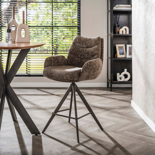 Giga Meubel Barstoel Lounge Hoven Taupe/Bruin – Draaibaar – Met Armleuning  - Set van 2