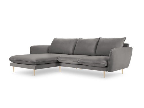 Cosmopolitan Design linker hoekbank Vienna 5-zits, flueel, lichtgrijs - 170x255x95cm