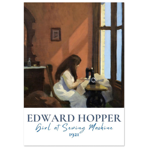 Artfulprints Poster met Lijst Edward Hopper - Girl at sewing machine   - 70x100 cm - Meerkleurig