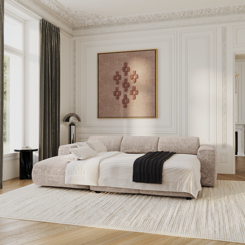 Sia Home - Hoekbanken YUMA - Fluweel met reliëf - Beige - 283cm