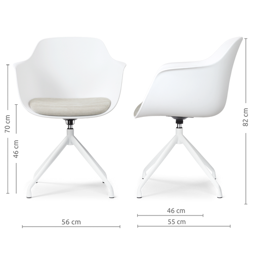 Nolon Nola-Liz draaibare eetkamerstoel wit met naturelbeige zitkussen - wit onderstel