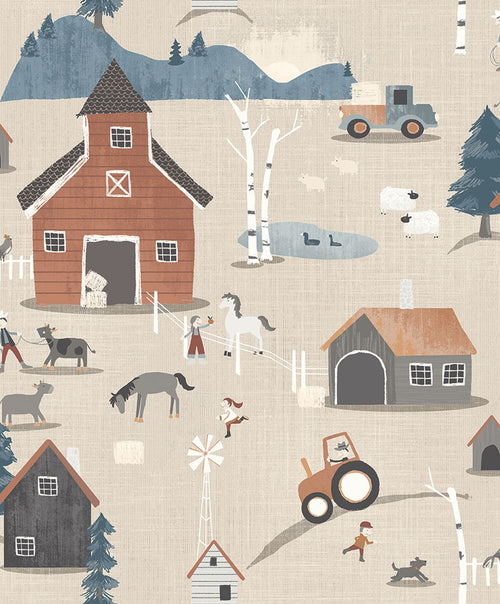 Masureel behang boerderij dieren beige en blauw - 53 cm x 10.05 m - 631861 - vtwonen shop