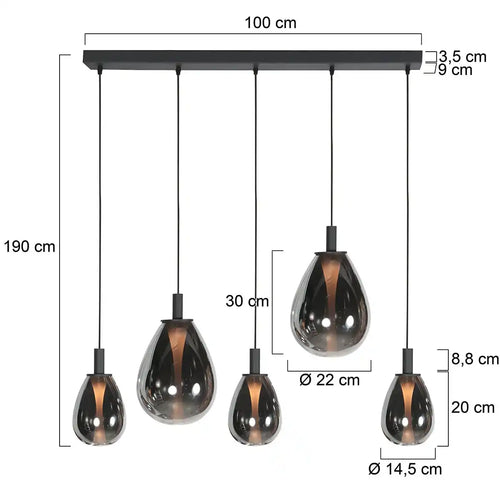 Steinhauer hanglamp Glimsy - 5 lichts - 115  x 170   cm - zwart
