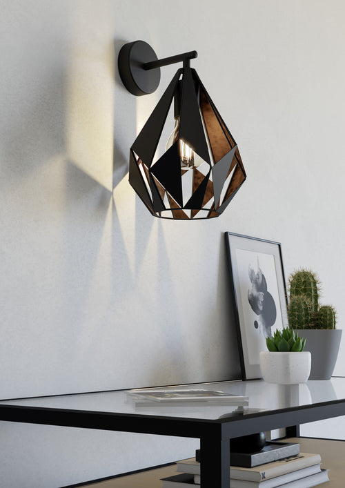 EGLO wandlamp Carlton 1 - e27 - 33 cm - zwart/koper - vtwonen shop