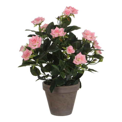 Mica Decorations Rozenstruik Kunstplant in Bloempot Stan - H33 x Ø25 cm - Roze