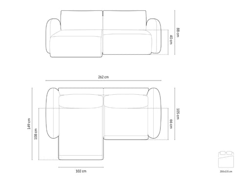 Cosmopolitan Design Omkeerbare converteerbare hoekbank met opbergdoos Tonale 4-zits, flueel ivoor - 149x262x88cm