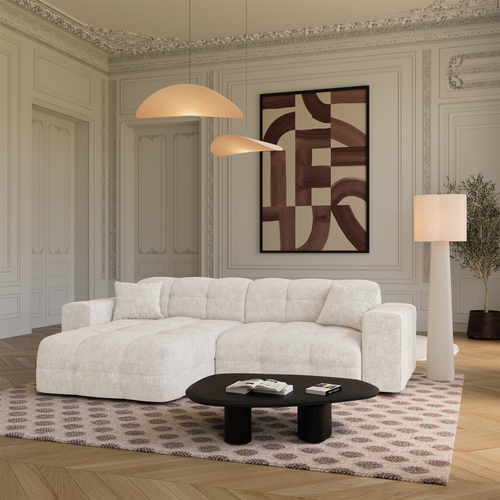 Premium Interiors - Hoekbank links COCOON - gewaafd fluweel crème 230cm