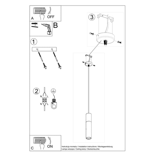 Sollux Lighting Hanglamp BORGIO 1 zwart - 8x8x105cm