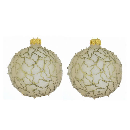 Dagmara kerstbal – wit- en goudtinten – glas – set van 2 – met onregelmatige decoratie - vtwonen shop