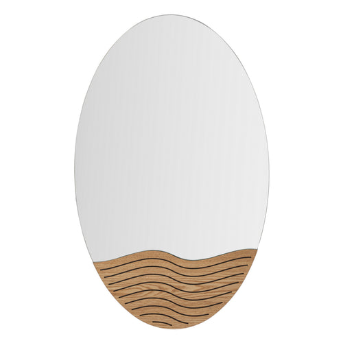 Ronde wandspiegel van bruin hout met golven Ø 50x1,5x80 cm