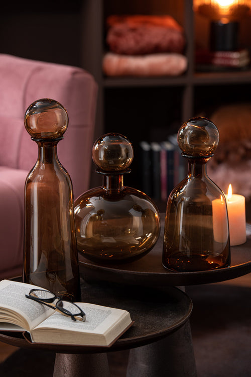 J-Line decoratie Fles + Stop Effen Laag - glas - bruin - small