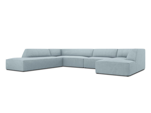 Micadoni Panoramische hoekbank links Ruby 7-zits, ribfluwelen, lichtblauw - 273x366x69cm
