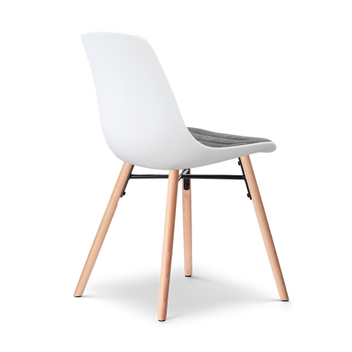Nolon Nena-Liv eetkamerstoel wit met zeegrijs zitkussen - houten onderstel