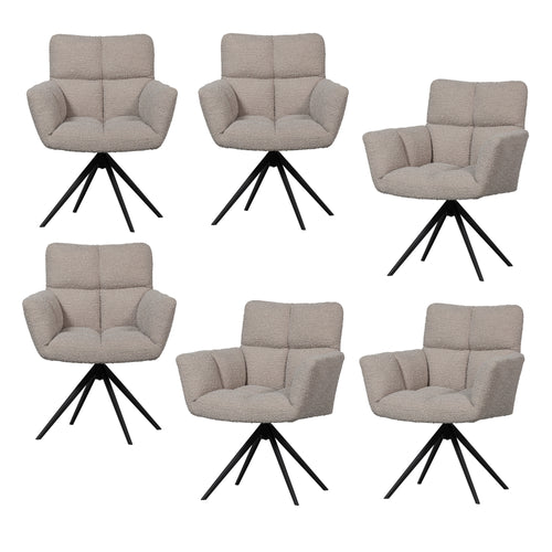 WOOOD draaistoelen Vinny - Bouclé - Zand - Set van 6