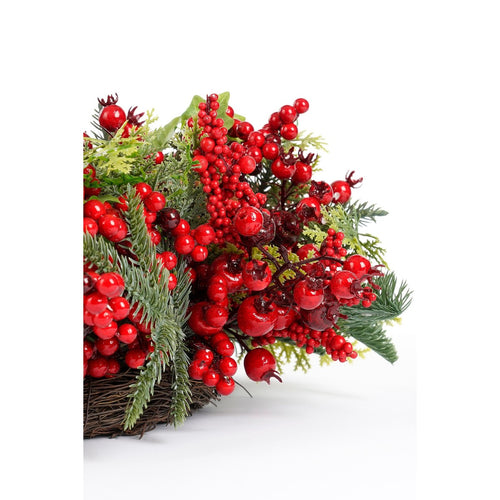 Mica Decorations Norah Kerstversiering - Kerstkrans met Dennenappels en Rode Besjes - Deurkrans voor Hal, Voordeur of Raam - Klassieke Kerstdecoratie