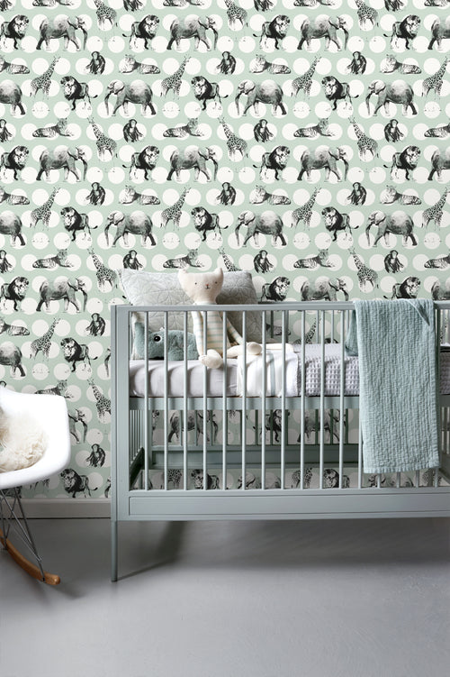 ESTAhome behang dieren met stippen mintgroen en zwart - 53 cm x 10.05 m - 128713
