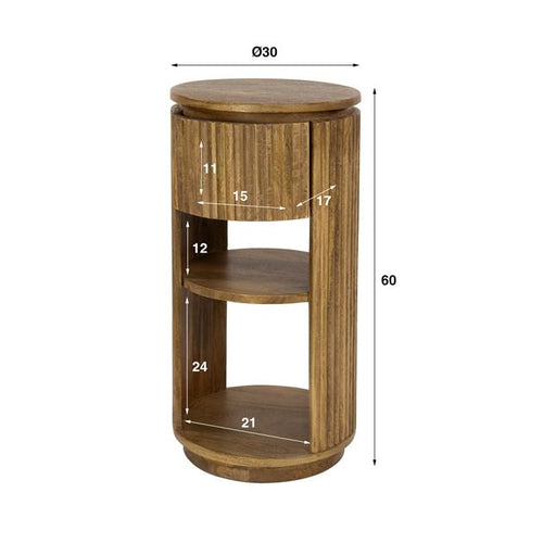 Giga Meubel Nachtkastje Wave XS - Naturel Mangohout - 30x30x60cm