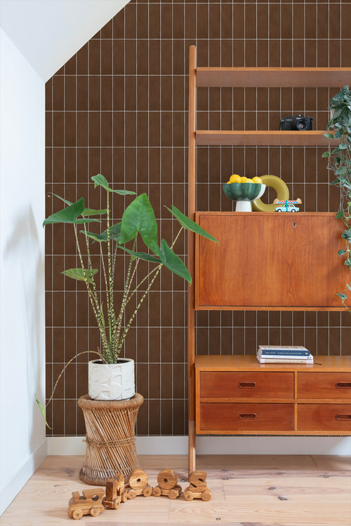 ESTAhome behang tegelmotief donkerbruin - 50 x 900 cm - 131533 - vtwonen shop