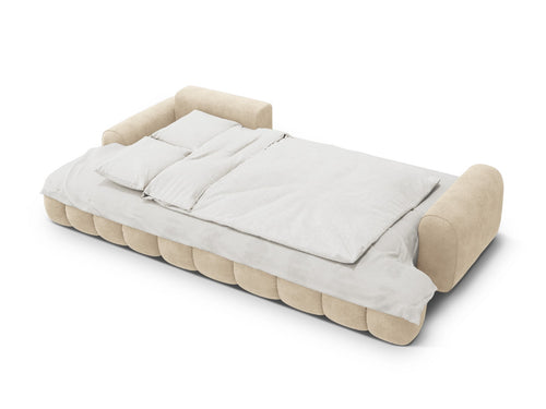 Cosmopolitan Design Uitklapbare hoekbank links met opbergdoos Linz 3-zits, flueel lichtbeige - 142x275x84cm