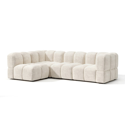 Sia Home - Modulaire hoekbank links NUBI - Fluweel met structuur - Crème - 256cm