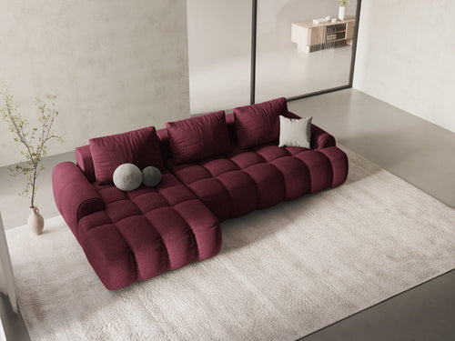Cosmopolitan Design Uitklapbare hoekbank links met opbergdoos Linz 3-zits, structurele stof bordeaux - 142x275x84cm