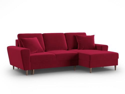 Cosmopolitan Design Converteerbare hoekbank rechts met opbergdoos Kyoto 4-zits, flueel rood - 145x241x88cm