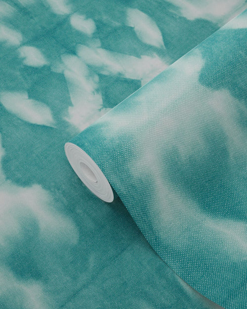 ESTAhome behang tie-dye shibori motief intens turquoise - 53 cm x 10.05 m - 148683
