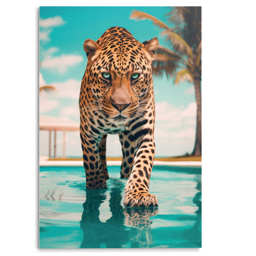 Reinders Pool Leopard glasschilderij -  blauw - hobbyruimte - 116x78cm