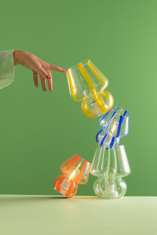 J-Line tafellamp Strepen - glas - transparant/oranje - small