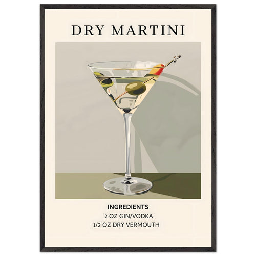 Artfulprints Poster met Lijst Dry Martini cocktail - Ingrediënten   - 70x100 cm - Groen