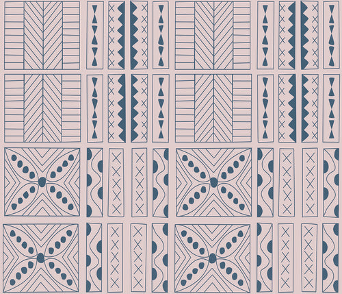 Walls4You behang etnisch motief oudroze en vergrijsd donker blauw - 53 cm x 10 m - 640138 - vtwonen shop